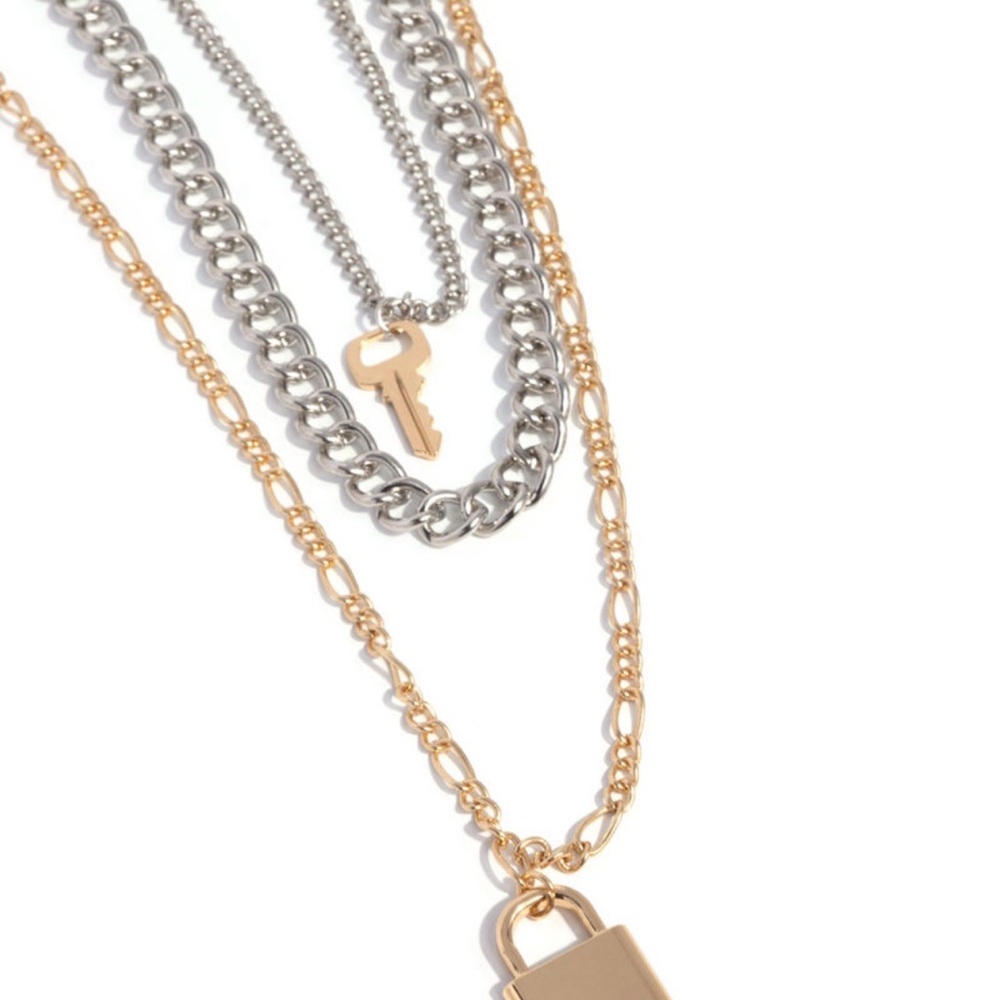 Gold and Silver lock and key necklace